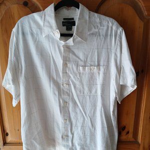 Marc Edwards Mens Sz Large White/Brown/Gray Washable Linen Button Up Shirt EUC